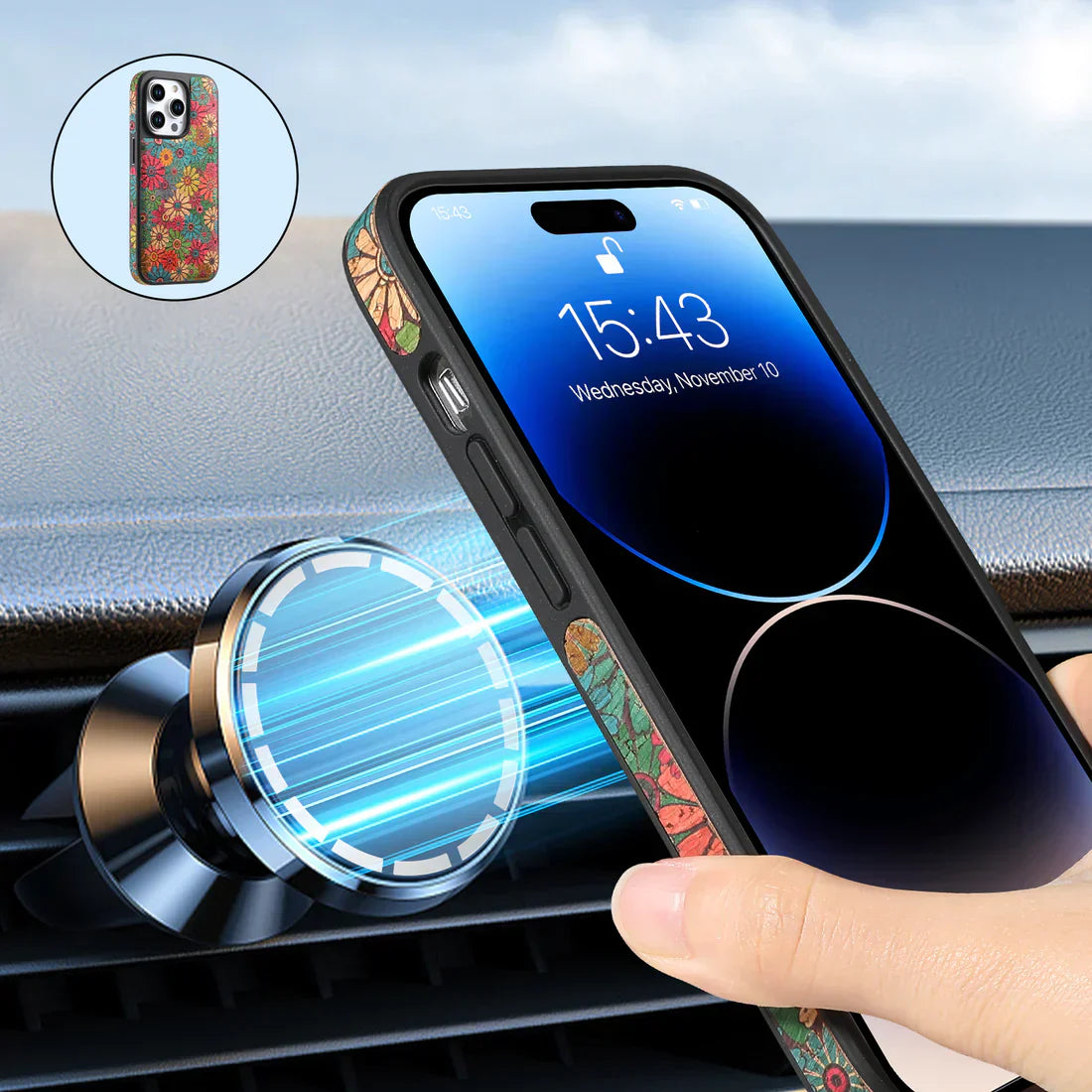 Magnet Leather Flower Pattern Phone Case For iPhone Red(Compatible With Magsafe)- 644008992112