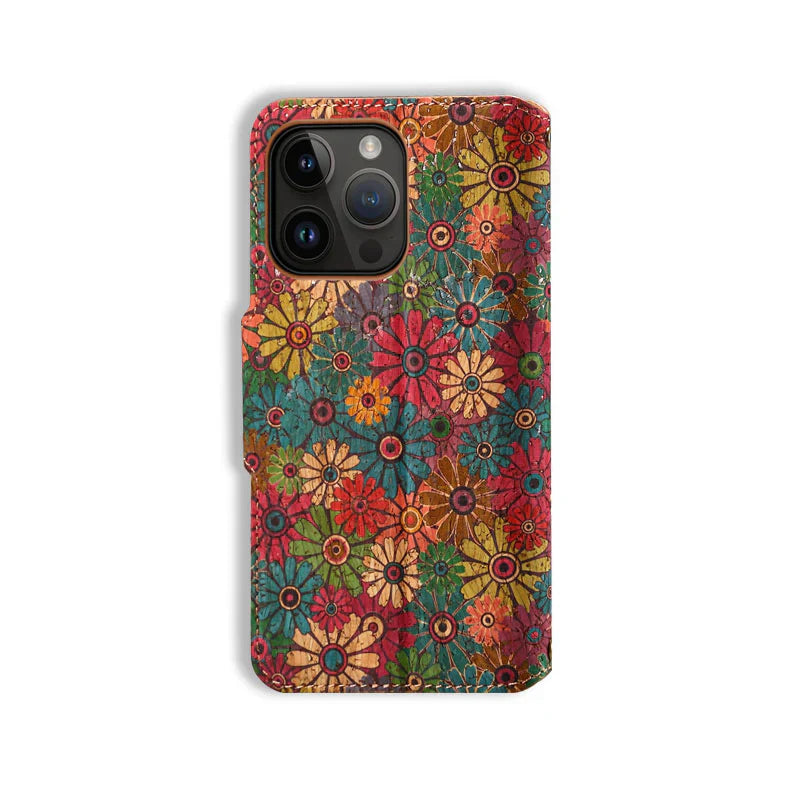Flower Language Phone Case With Card Holder And Strap For iPhone Green-644008992037