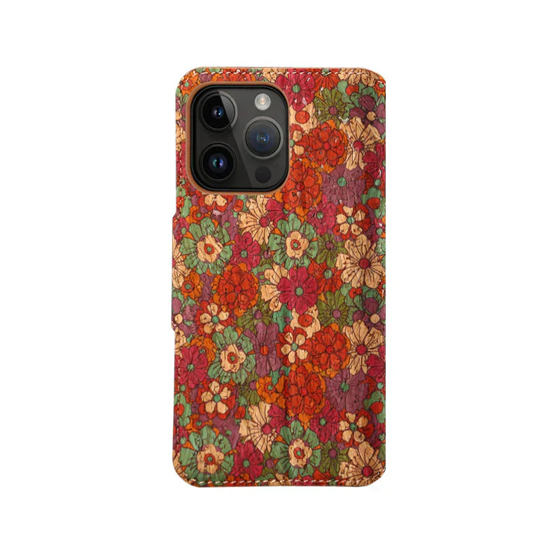 Flower Language Phone Case With Card Holder And Strap For iPhone Green-644008992037