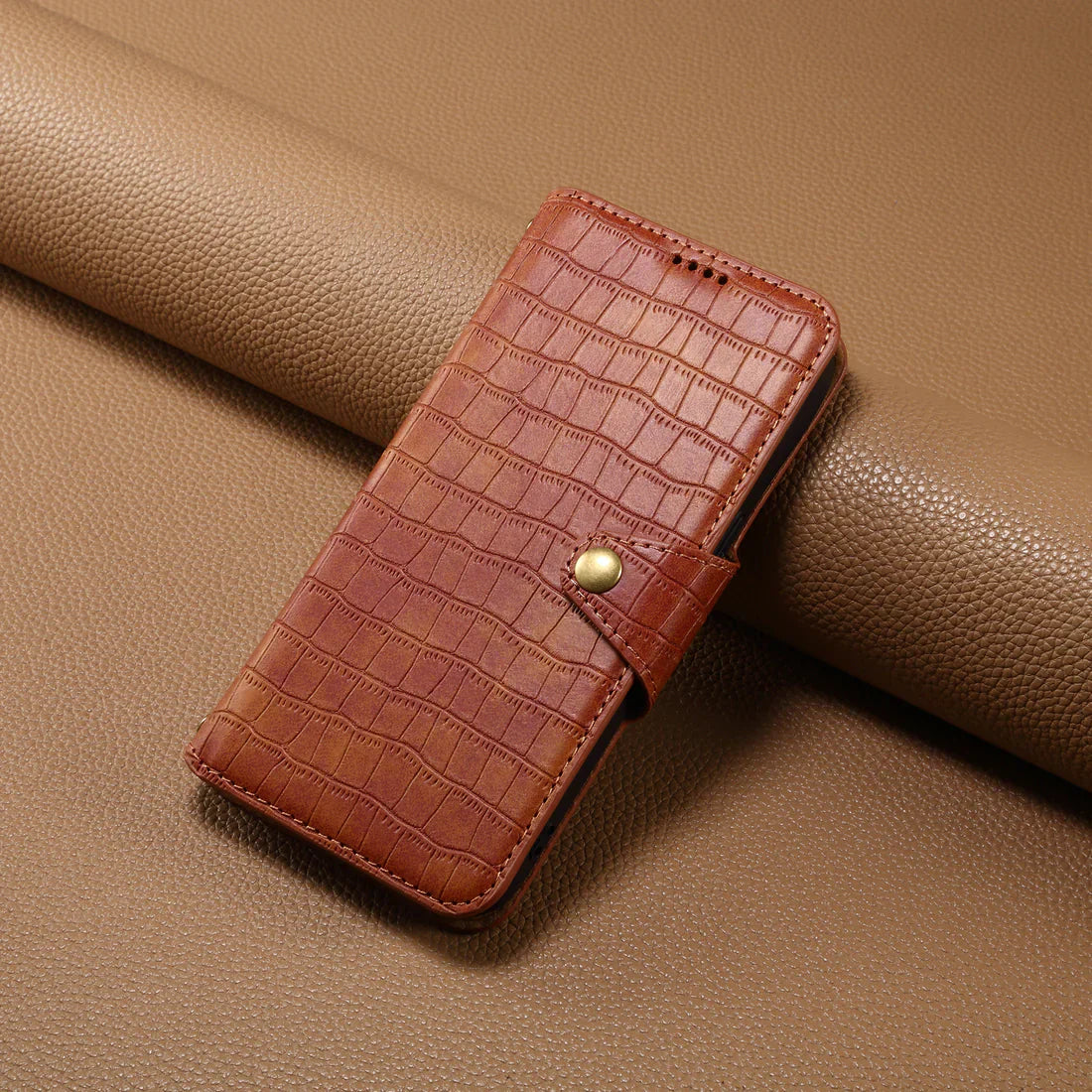 Alligator Print Phone Case With Wallet And Strap For iPhone Brown-644008992020