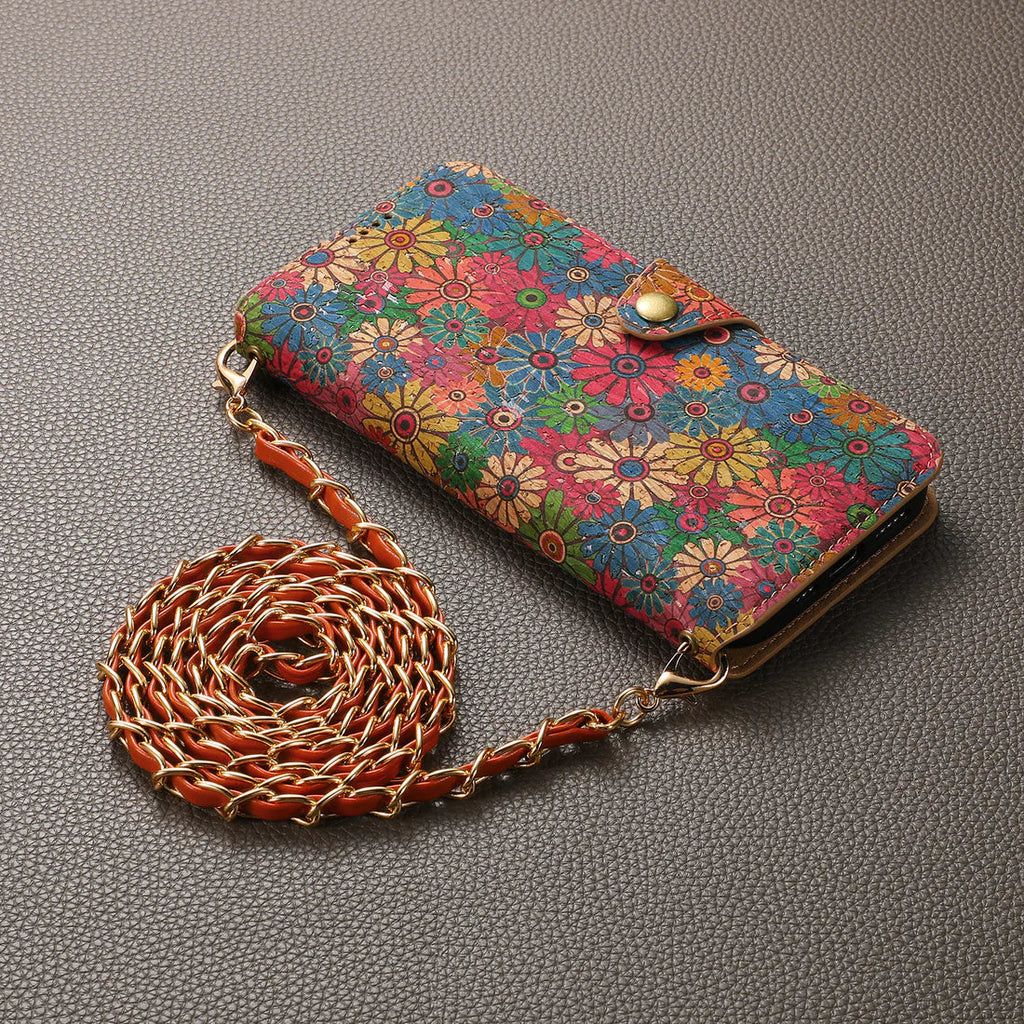 Flower Language Phone Case With Card Holder And Strap For iPhone Green-644008992037