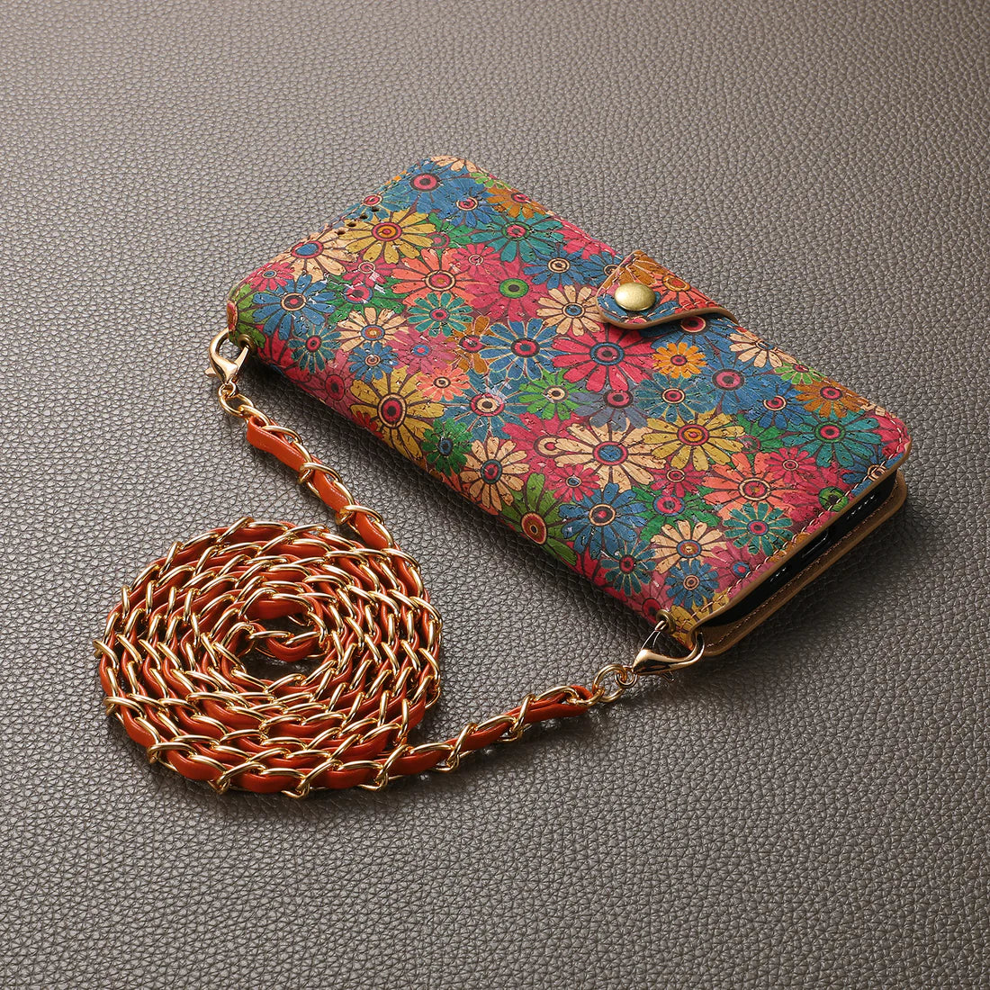 Flower Language Phone Case With Card Holder And Strap For iPhone Green-644008992037