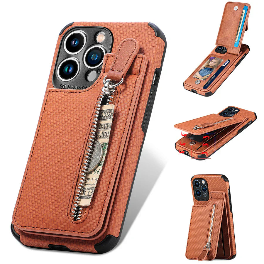 Zipper Cards Wallet Leather Phone Case For iPhone