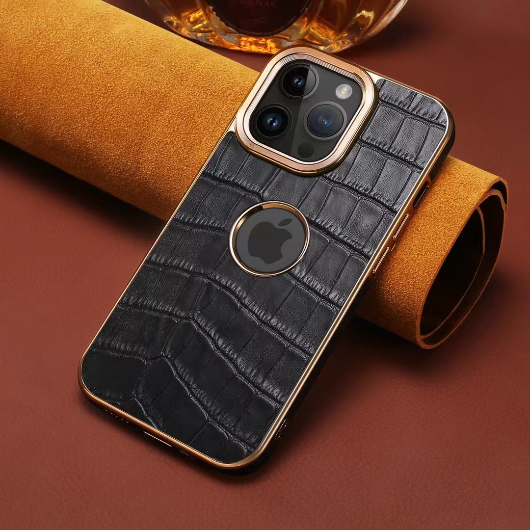 Leather Crocodile Print Phone Case For iPhone Black- 644008992075