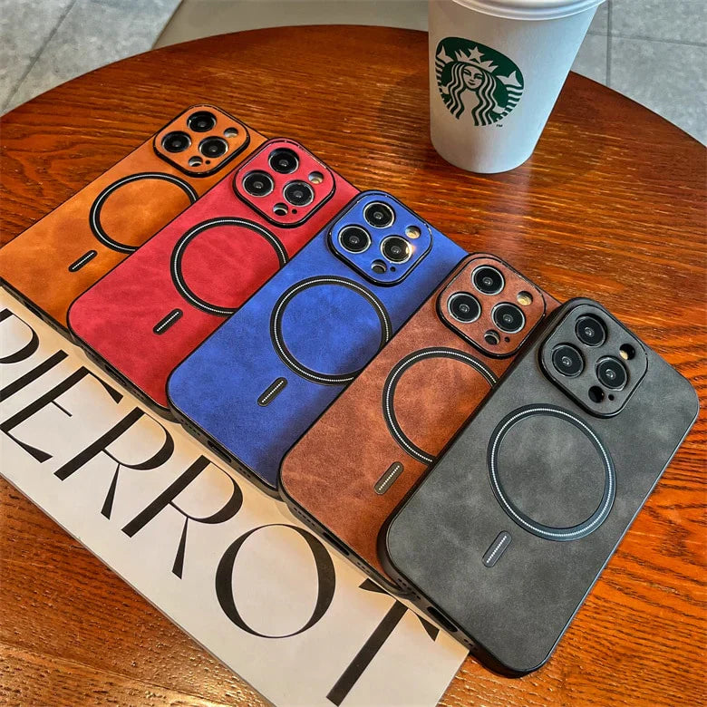 Luxury Retro Matte Leather Magsafe Magnetic Wireless Charge Case For iPhone